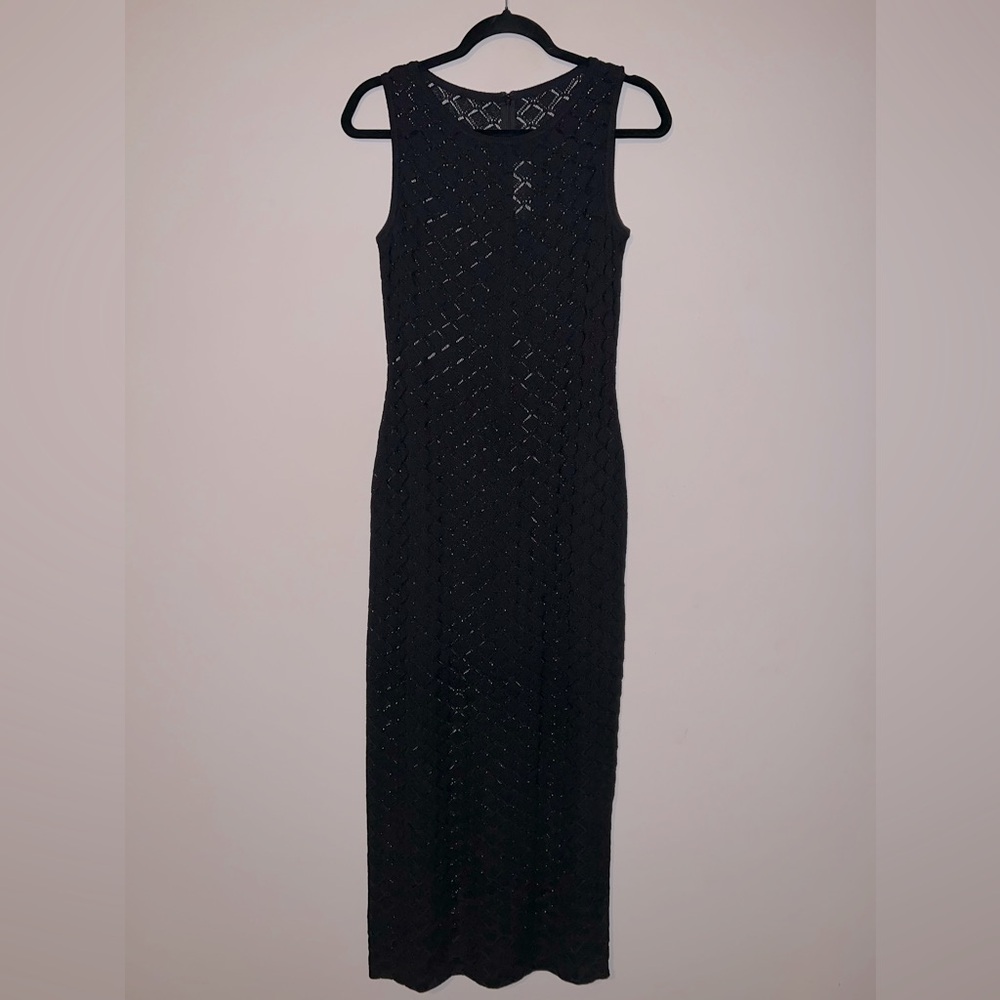 St. John Black Sleeveless Pointelle Knit Long Dress Size 2